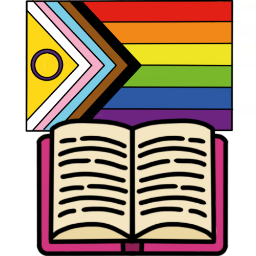 intersex inclusive progress pride flag above an open hot pink book